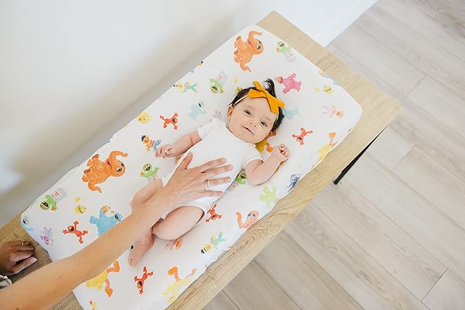 Copper Pearl Premium Knit Changing Pad Cover Soft, Stylish, and Universal Fit for All Standard Diaper Changing Pads, Trendy Design Changing Pad Covers, Sesame Friends