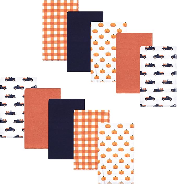 Luvable Friends Hudson Baby Flannel Burp Cloths 10pk, Autumn Pumpkin Truck