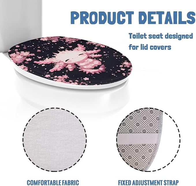 Axolotl Cherry Blossom Toilet Seat Covers for Bathroom Cozy Flannel Fabric Soft Bathroom Covers Keep Clean Tidy Suitable for Public Bathrooms Long-Term Travel Boarding