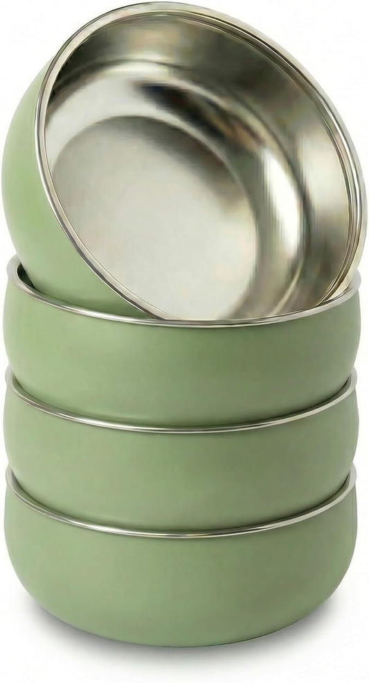 Monkey Proof™ Non-Toxic Stainless Steel Child Bowl 5” with Non-Slip Silicone Shell, (Set of 4 bowls) Unbreakable, Mess Free Feeding for Babies, Toddlers, Kids, BPA free (Sage Green)