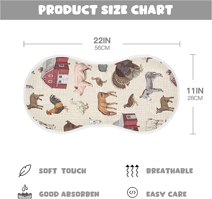 Vintage Farm Animals Burp Cloths Baby Boys Girls Absorbent Soft Cotton Burping Cloths Rags 2 Pack