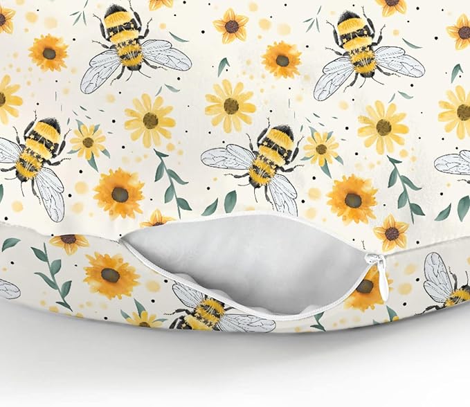 Boho Bees Sunflowers Baby Nursing Pillow Covers for Boy Girl Watercolor Bee Yellow Floral Nursing Pillowcase for Breastfeeding Pillows Spring Summer Soft Stretchy Slipcovers for Newborn Infant