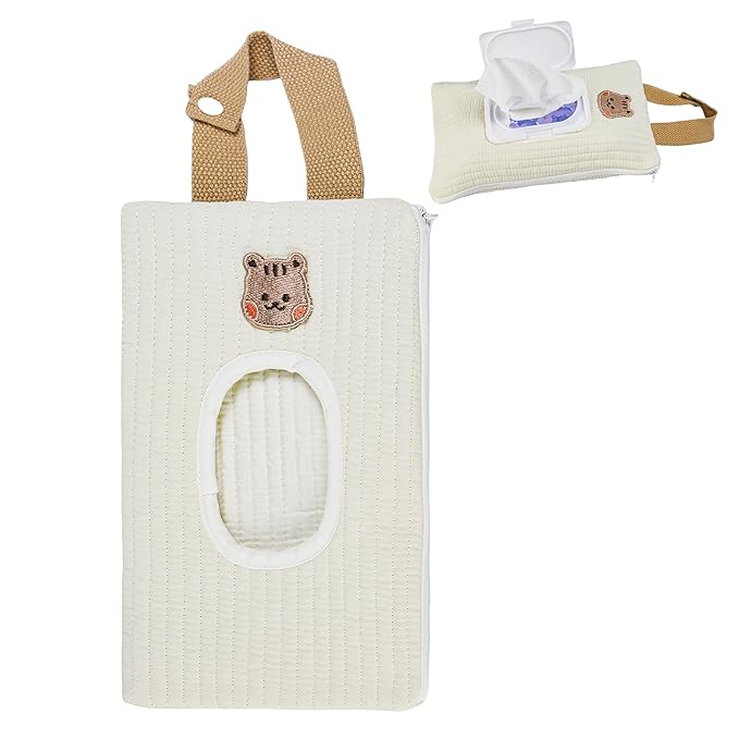 Quilted Baby Wipe Holder Floral Diaper Pouch Portable Quilted Wipes Bag for Car, Stroller