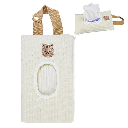 Quilted Baby Wipe Holder Floral Diaper Pouch Portable Quilted Wipes Bag for Car, Stroller