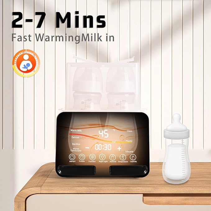 Losbenco Double Bottle Warmer and Steri-lizer, 8-in-1 Fast Baby Milk Warmer with Timer for Breastmilk or Formula, Multifunctional Bottle Warmer with Food Heater Defro