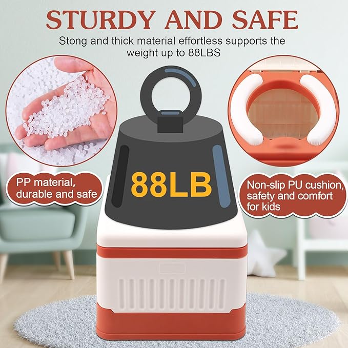 Fabulas Portable Potty for Toddler Travel, Foldable Travel Potty Training Toilet Seat for Kids Boys Girls, Emergency Mobile Toilet In Car for Camping Outdoor Indoor, with 30 Disposable Bags, Orange