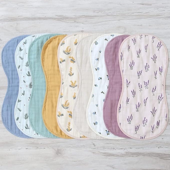 LifeTree Muslin Baby Burp Cloths - Ultra Soft 2 Pack Organic Cotton Large 22'' by 10'' Absorbent Milk Spit Up Rags - Burping Cloths for Newborn, Girls Boys (Lavender & Mauve)