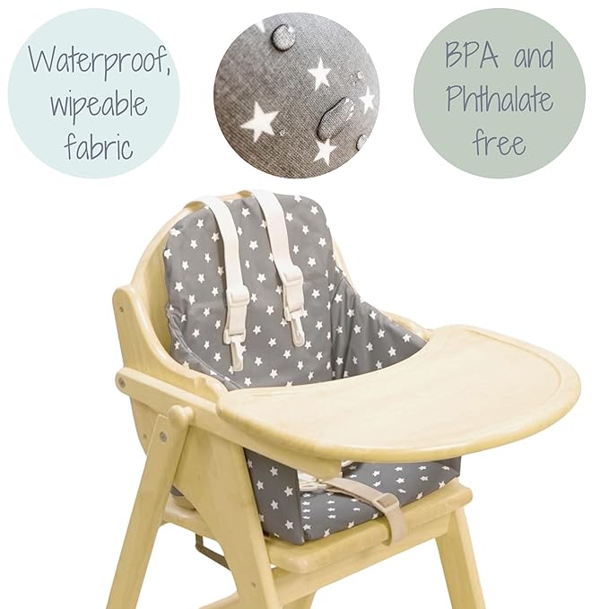 Messy Me High Chair Cushion for Wooden High Chairs - Easy to Fit Seat Pad - Fully Wipe Clean Baby Cushion Cover to Keep Baby Comfortable at mealtimes
