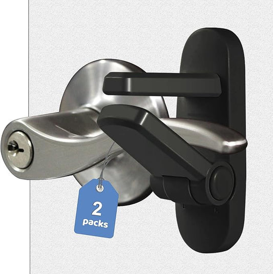 Childproof Door Lever Lock Baby Safety Locks for Doors (2 Pack) Improved Door Safety for Kids, 3M Adhesive No Drilling Child Safety Door Handle Lock. Simple Install, No Tools Needed (Black, 2)