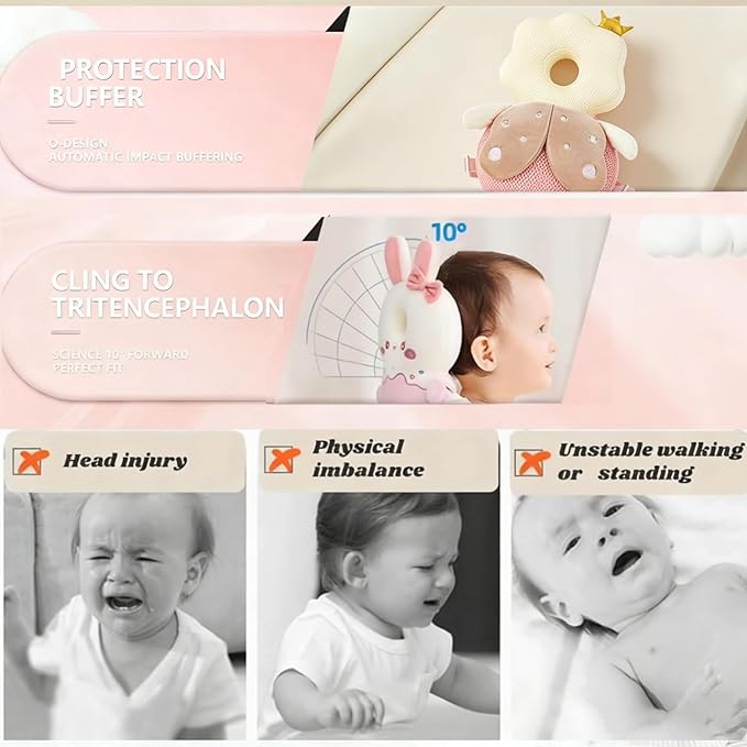 Baby Head Protector Backpack, Toddler Baby Head Protection Backpack with Baby Knee Pads Alarm Function for Walking & Crawling, Soft, Breathable and Wearing Safety Baby Head Protector- Pink Butterfly