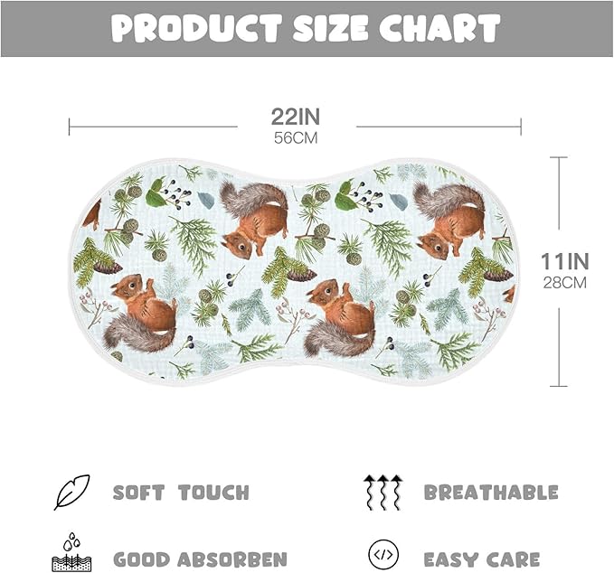 vvfelixl Burp Cloths Forest Squirrels for Baby Boy Girls Baby Washcloths Burp Rags 1 Pack Blue