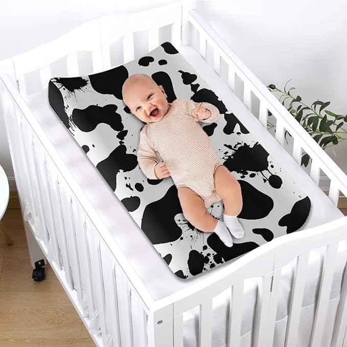 Cow Print Changing Table Covers Durable Baby Diaper Change Sheet Ultra Soft Contoured Pad for Baby Boys Girls Nursing Room Decor