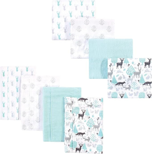 Hudson Baby Unisex Baby Cotton Flannel Burp Cloths and Receiving Blankets, 8-Piece, Linocut Woodland Neutral, One Size