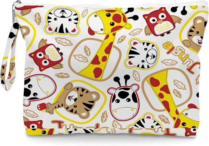 Wet Dry Bag, Wet Bag for Swimsuit, Diaper Sunscreen Large Zipper Pouch Waterproof Pouch, Beach Bags for Women, Gifts for Ladies Girls Friends Colleagues and Sisters, Patterns of Tigers Giraffes Etc.