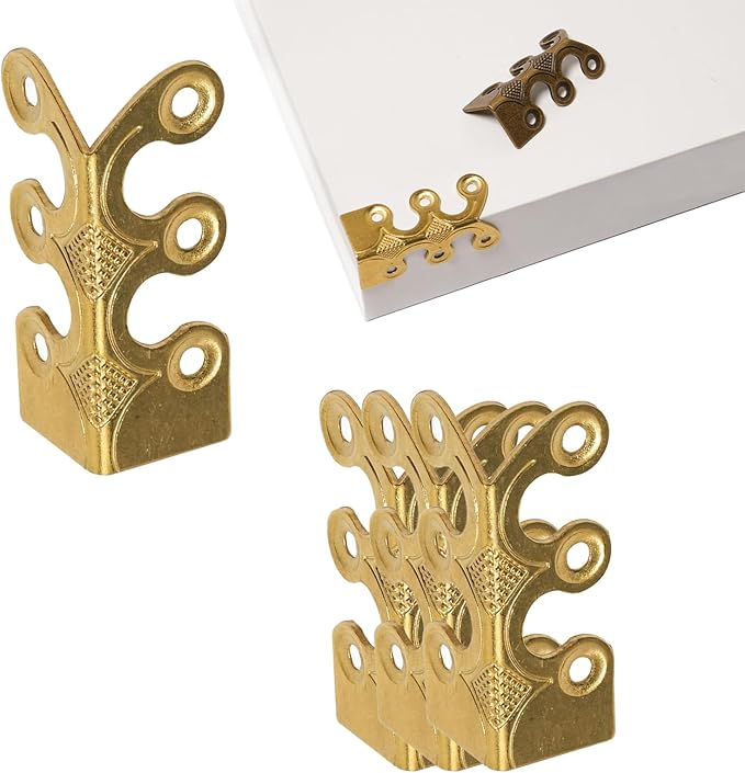 4 Pcs Solid Brass Baseboard Corner Protectors, Vintage Metal Skirting Board Corner Protectors, Table Corner Edge Cover Safety Bracket with Screws. (Brass)