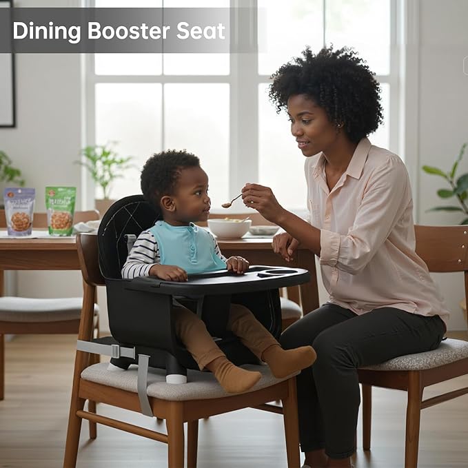 6-in-1 Convertible Baby Highchair, Booster Seat, Toddler Chair & Building Block Table, with Removable Tray, Easy Clean Cushion & 5-Point Harness (Black)