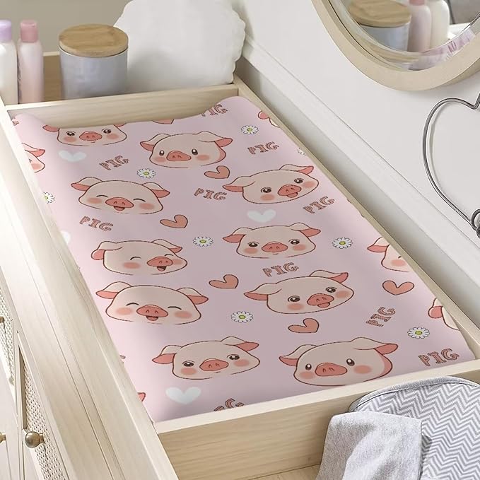 Funny Pig Baby Changing Pad Cover for Girls Boys Changing Table Cover Soft Breathable Pink Diaper Changing Pad Cover Sheets Mats Soft Breathable
