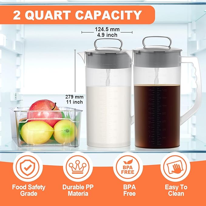 Breast milk pitcher, 64oz/ 2000ml Mixing pitcher with lid, Mixing baby formula,coffee, milk and juice with Angled Plastic Blades and Adjustbale mixer plunger (one pack)