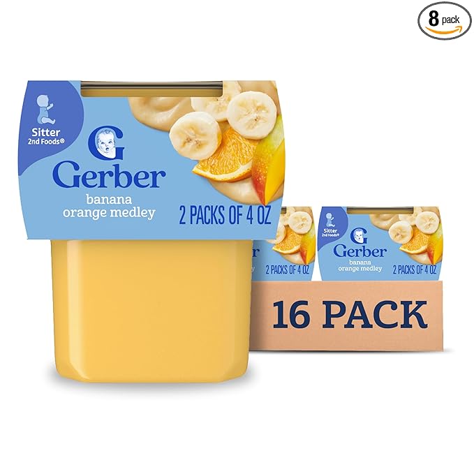 Gerber Stage 2 Baby Food, Banana Orange Medley Puree Tub, No Artificial Colors or Flavors, Baby Puree, 16-Pack