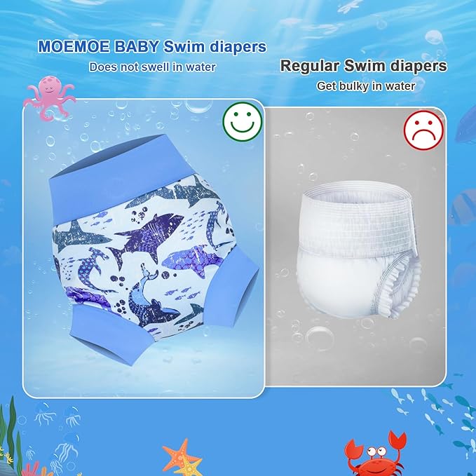 MOEMOE BABY Reusable Swim Diapers, Quick-Dry Swimming Diaper for Boys and Girls, Ideal for Pool, Beach & Swim Lessons M/3T