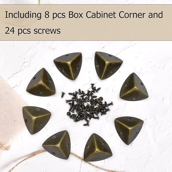 Vintage Box Cabinet Corner Protection-Triangle Box Table Cabinet Corner with Screws Decorative Wood Box Edge Cover Safety Guard Furniture Corner Protector Bumpers (Bronze-35mm-8pcs)
