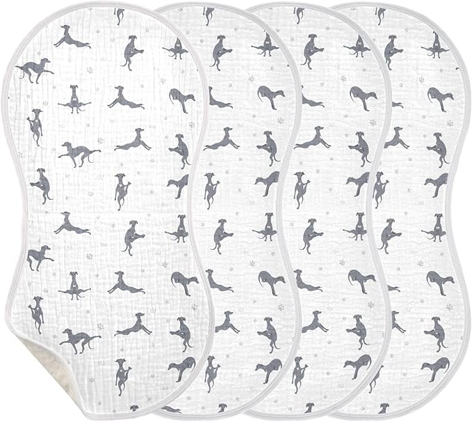 Yoga Italian Greyhound Dog Pattern Muslin Burp Cloths for Baby 4 Pack Soft 100% Cotton Baby Washcloths Bibs for Boy Girl