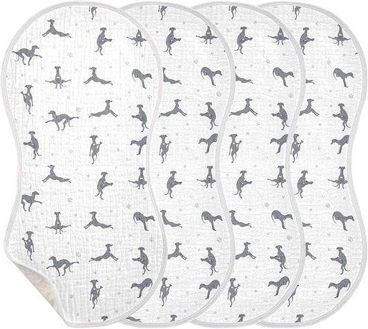 Yoga Italian Greyhound Dog Pattern Muslin Burp Cloths for Baby 4 Pack Soft 100% Cotton Baby Washcloths Bibs for Boy Girl