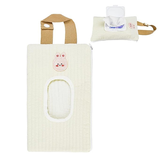 Quilted Baby Wipe Holder Floral Diaper Pouch Portable Quilted Wipes Bag for Car, Stroller