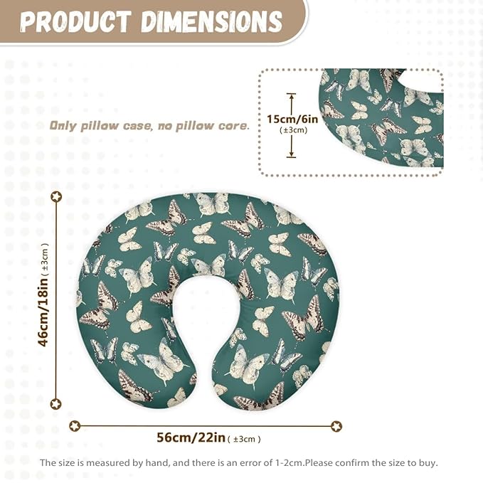 Vintage Butterfly Nursing Pillow Case for Newborn Baby Boy Girl, Retro Butterflies Washable & Breathable Nursing Pillow Cover, Turquoise Feeding Pillow Slipcover
