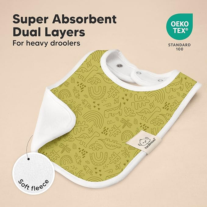 KeaBabies 8-Pack Organic Baby Bibs for Boys, Girls - Super Absorbent Cotton Drool Bibs for Baby Girl & Boy, Teething Toddler, Drooling Newborn, Ultra Soft & Machine Washable (Mesozoic)