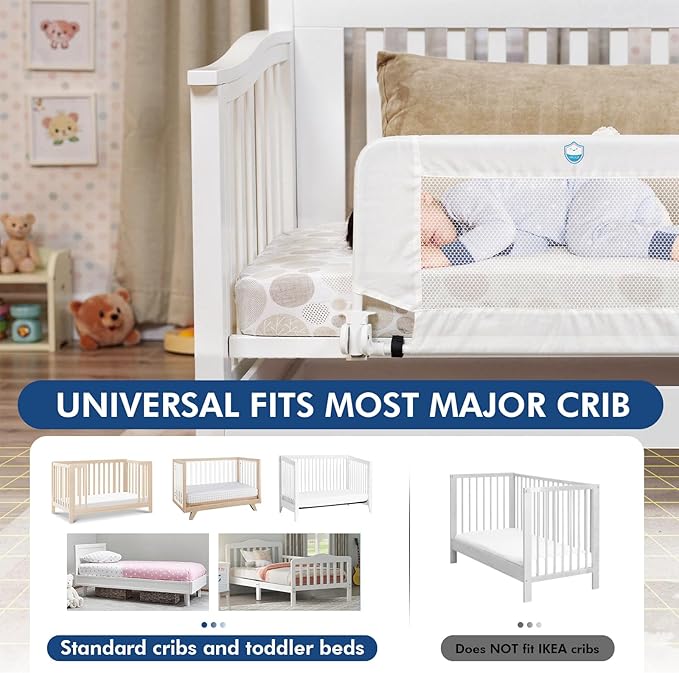 Salcod 43inch Universal Swing Down Crib Rail Guard, Convertible Crib Bed Rail for Toddlers, with Reinforced Wing Nut Safety System, Compatible with All Major Brand of Crib