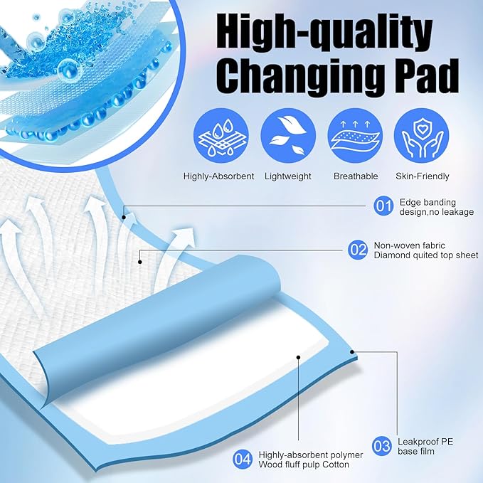 100 Pack Disposable Changing Pads,17 X 13 in Baby Disposable Underpads,Ultra Absorbent Disposable ,Waterproof Diaper Changing Pad,Leakproof Breathable Underpads Bed Table Protector Mat