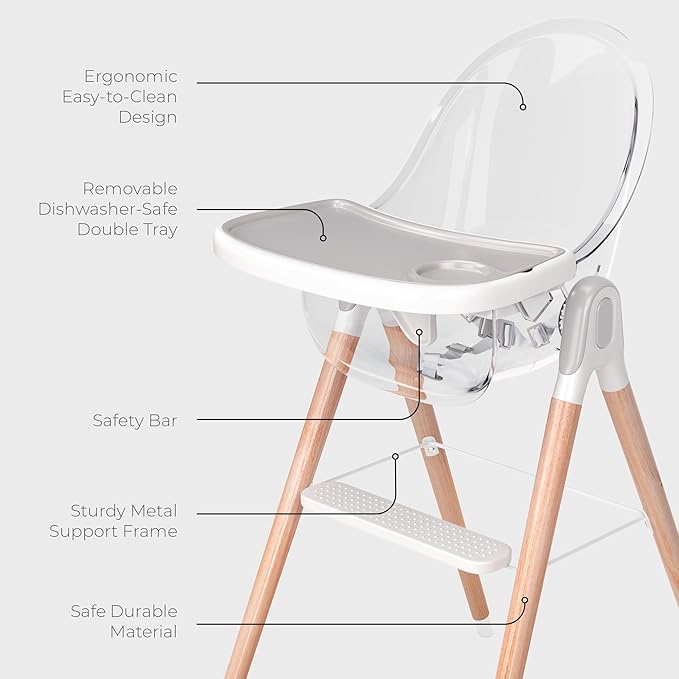 Classic Non-Reclinable 6 in 1 Baby High Chair for Babies and Toddlers, Modern Safe & Compact Wooden Highchair, Easy to Clean, Removable Tray, Easy to Assemble