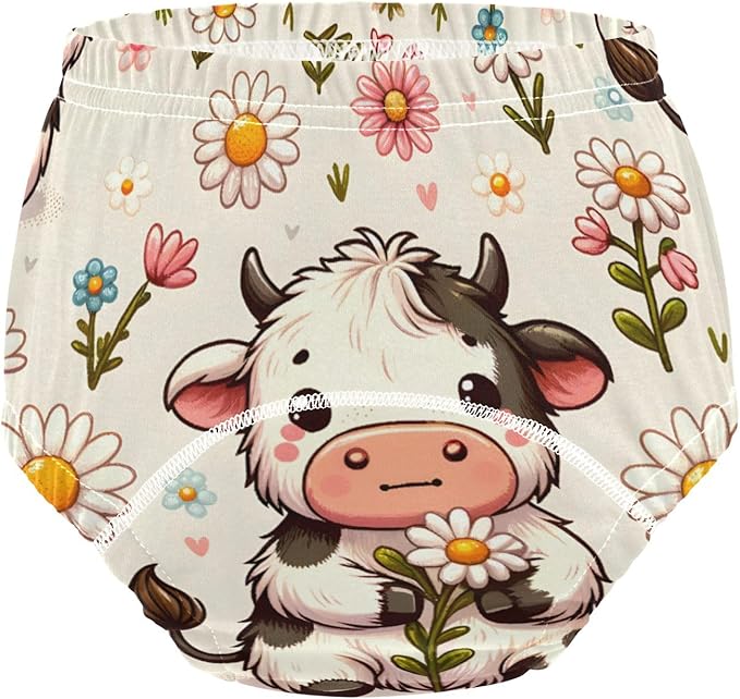 Bolaz Toddler Training Pants, Cow and Daisy Flower Cotton Potty Training Underwear for Baby Boy Girl 3-Pack