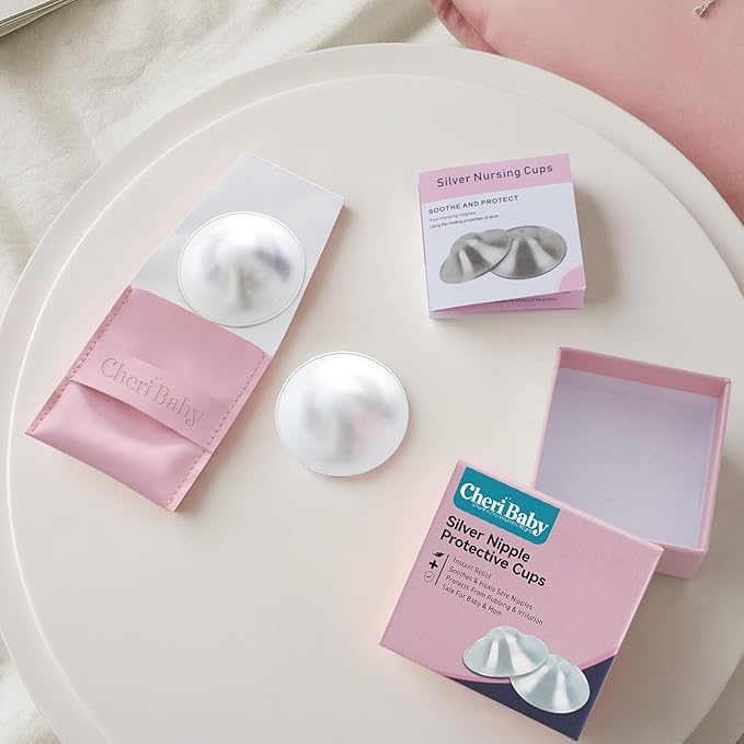 CheriBaby The Original Silver Nursing Cups, Silver Nipple Shield for Nursing Newborn, Nipple Cover for Breastfeeding Essential, Must Haves for Soothe and Protect Your Nipples, 925 Silver, Regular Size