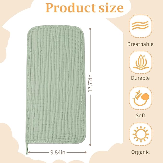 Muslin Burp Cloths 5 Pack Large 20x12 inches Baby Burping Cloths, 6-Layer 100% Cotton for Newborn Boys Girls, Ultra Soft & Absorbent (Blue & Green)