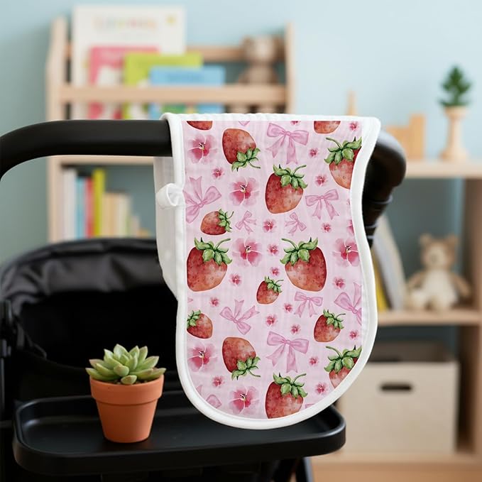 5-Pack Baby Burp Cloths for Girls, 100% Muslin Cotton Super Absorbent Burping Rags, Ultra Soft Large Washcloths with Sweet Strawberry & Floral Prints, Newborn Baby Essentials Gift Set