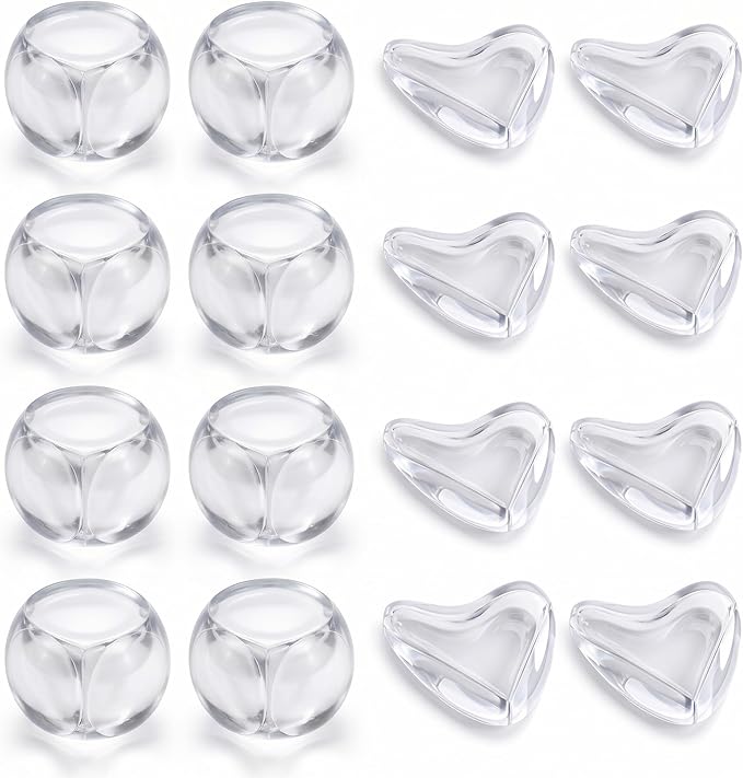 16 Pack Clear Baby Corner Protectors – Teardrop-Shaped & Spherical Furniture Edge Guards for Baby Proofing – Soft PVC Table Corner Covers for Safety on Tables, Cabinets – Childproof Bumpers for Home