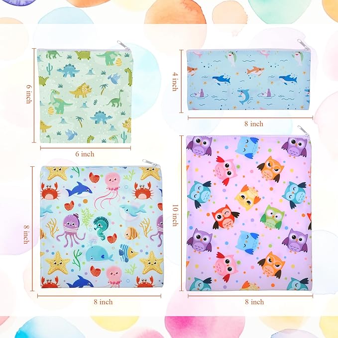 Paterr 4 Pcs Sandwich Bag Reusable Zipper Snack Bags Food Safe Washable Lunch Bags for Kids Students Adults Food(Starfish)