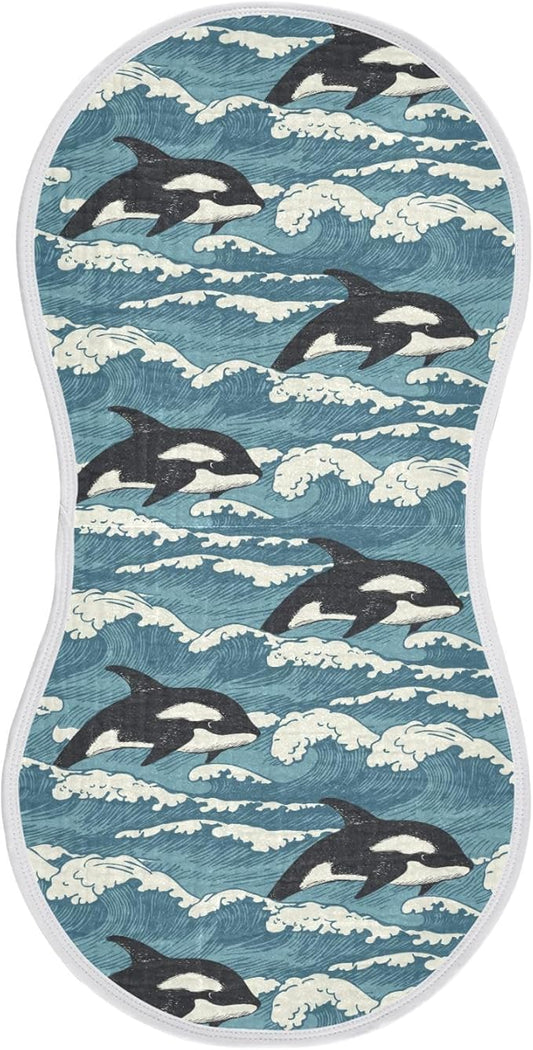 Muslin Burp Cloths for Baby Boys and Girls - 1-Pack Ultra Absorbent Killer Whale Orca Muslin Washcloths, Newborn Towel, Milk Spit Up Rags, Burp Cloth Bib for Unisex, 22 x 11 Inch