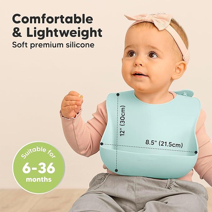 KeaBabies 2-Pack Silicone Bibs for Babies, Toddlers Girl, Boy – Sturdy Food-Grade Baby Bibs for Eating, Large Food Catcher, Clean & Put On Easily, Waterproof Toddler Feeding Essentials (Amaze)