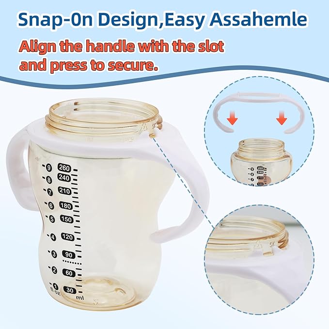 6 Pack Baby Bottle Handles Compatible with Tommee Tippee 5OZ/9OZ Plastic Bottles,Easy Baby Grip Training Handles with 3 in 1 Cup Lid Gap Cleaning Brush for Newborn Self Feeding ,New Mom & Newborn