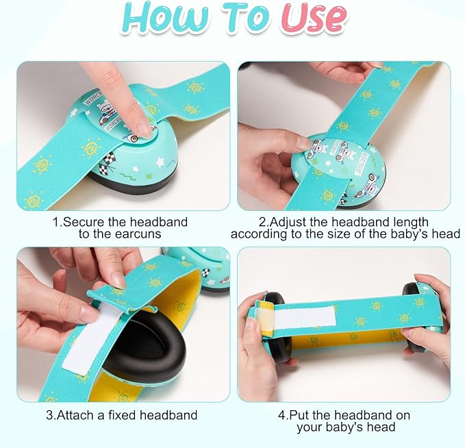 Infant Ear Protection Noise Cancelling Baby Ear Muffs, Toddler Hearing Protection with Adjustable Elastic Headband，Race car