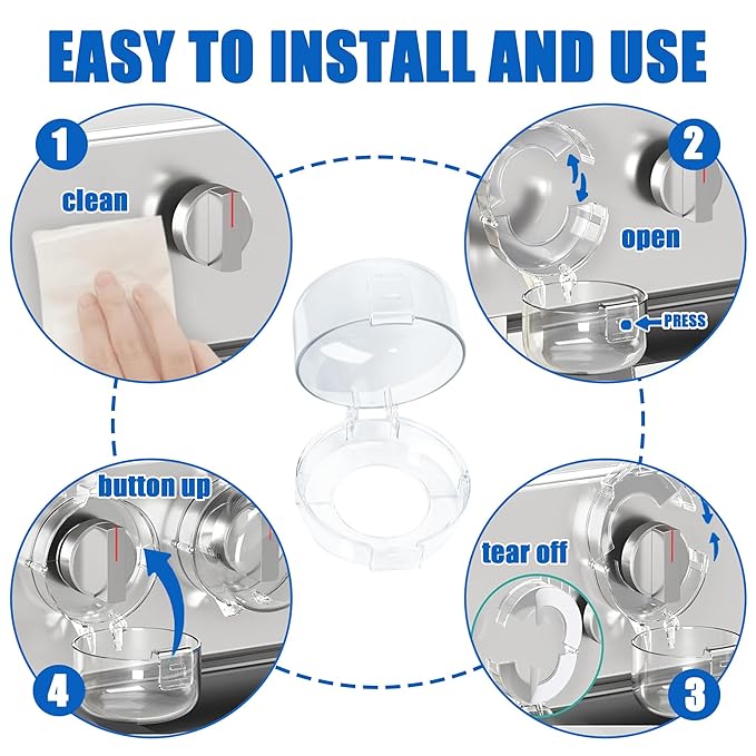 5 PACK Stove Knob Covers for Child Safety, Childproof Gas Stove Knob Locks, Stove Oven Knob Safety Covers with Adhesive, for Kids and Pets, Heat-Resistant, Clear View (Upgraded - Transparent)