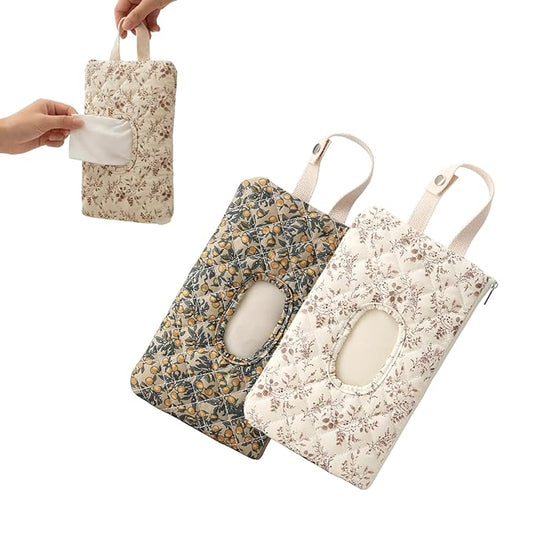 2 PCS Floral Quilted Baby Wipe Holder Pouch with Strap, Reusable Portable Wipes Case for Stroller & Diaper Bag, Leak-Proof Travel Wipes Dispenser with Floral Pattern (Mix)