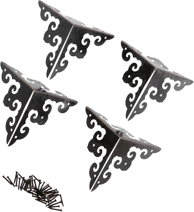 dophee 4Pcs Vintage Corner Protectors, Antique Bronze Decorative Trim Metal Corner Covers Bumpers Edge Guards with Screws for Picture Frame Album Jewelry Box Gift Wine Box Wooden Cases, 1.97"x1.97"