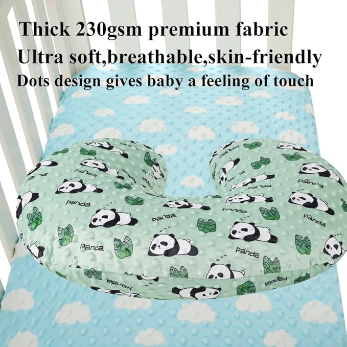 Dot Nursing Pillow Cover Set 2 Pack Nursing Pillow Slipcovers, Ultra Soft Compatible with Boppy Pillow,Standard Pillow for Baby Boy Girl Light Blue, Panda