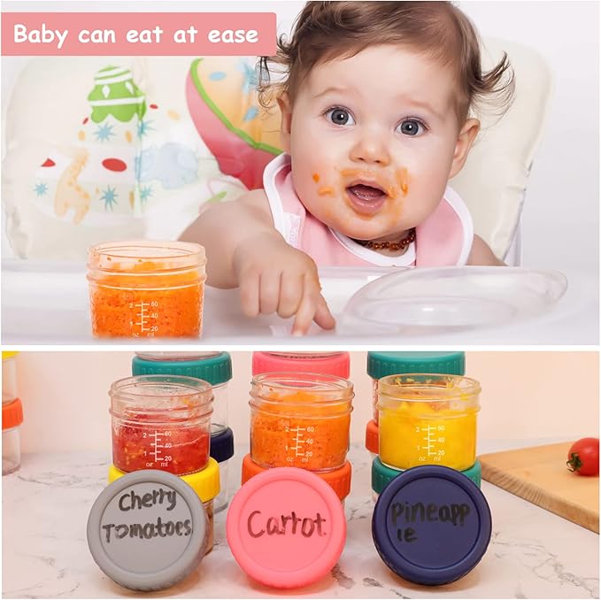 Glass Baby Food Storage Containers - 24 Set 4oz Baby Food Glass Jars with Lids - Reusable Small Baby Food Containers, Safe for Microwave Dishwasher Freezer