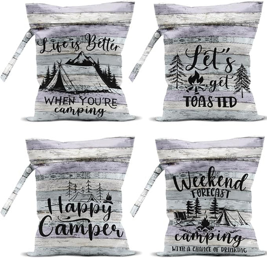 4 Pack Camping Wet Bag Waterproof Reusable Wet Dry Bag for Swimsuit Diaper Travel Beach Outdoor Toiletries Funny Novelty Gifts for Campers Camping Accessories for Rv Camper Women Birthday Christmas