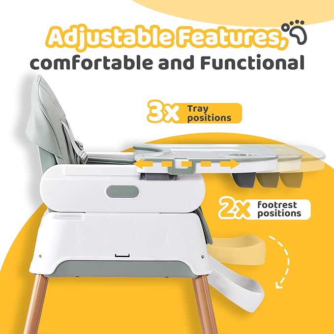 JOYMOR 5 in 1 High Chair for Babies and Toddlers, Convertible Baby Highchair, Booster & Toddler Chair, Lightweight, Foldable and Portable for Travel